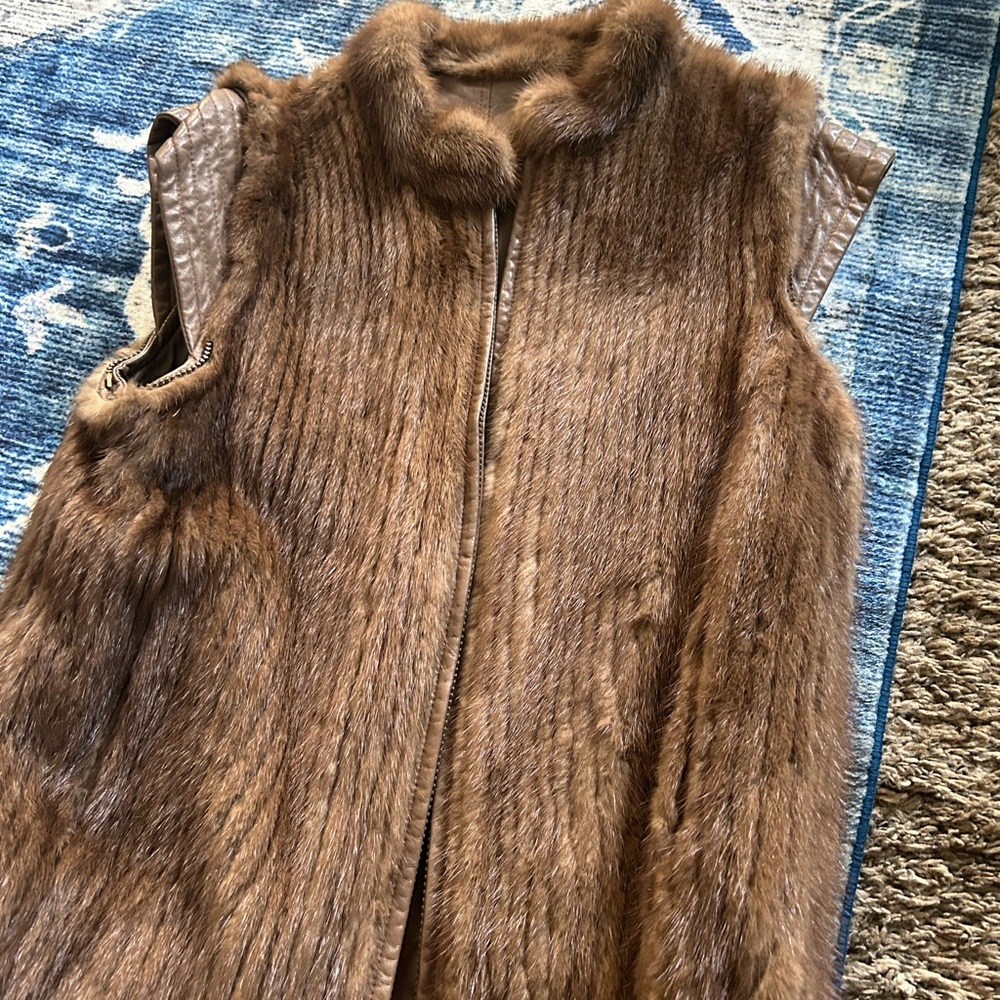 Brown Mink vest and leather vintage